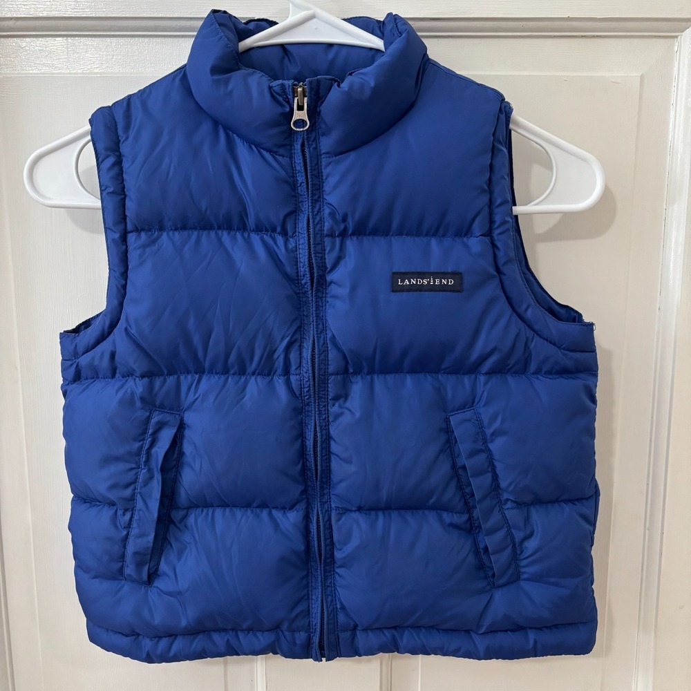 Lands End Boys Down Puffer Vest Size 4 S Blue Full Zip With Pockets